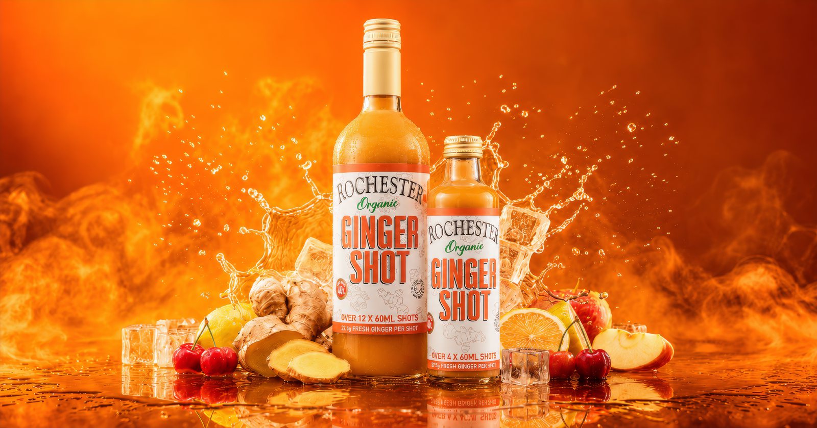 Rochester Bio Shot 740 ml a 250 ml so zázvorom, citrónom a ľadom